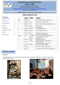 Kensington Primary School Newsletter Upcoming Events