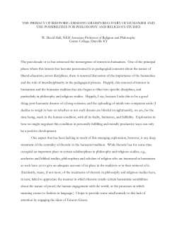 The Primacy of Rhetoric: Ernesto Grassi`s Recovery of Humanism and