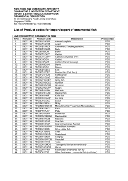 List of Product codes for import/export of ornamental fish