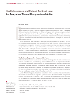 Health Insurance and Federal Antitrust Law: An Analysis of Recent