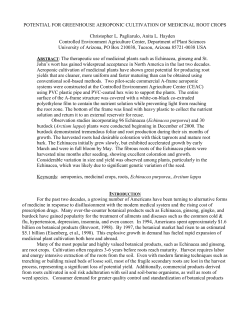 Potential for Greenhouse Aeroponic Cultivation of Medicinal Root
