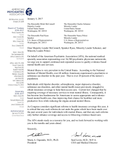 January 5, 2017 Dear Majority Leader McConnell, Speaker Ryan