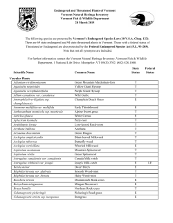 Endangered and Threatened Plants of Vermont