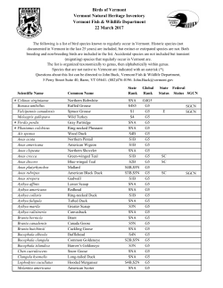 Birds of Vermont Vermont Natural Heritage Inventory Vermont Fish