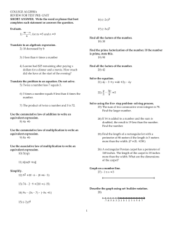COLLEGE ALGEBRA REVIEW FOR TEST PRE