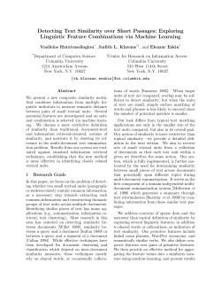 Detecting Text Similarity over Short Passages: Exploring