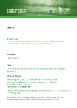 Clinical Decision Making: Models and Current Research
