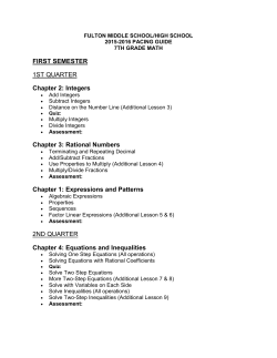 FIRST SEMESTER 1ST QUARTER Chapter 2: Integers Chapter 3