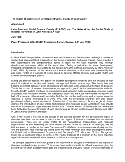The Impact of Disasters on Development Gains: Clarity or Controversy
