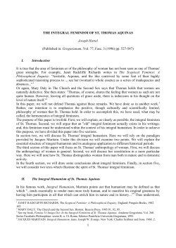1 THE INTEGRAL FEMINISM OF ST. THOMAS AQUINAS Joseph