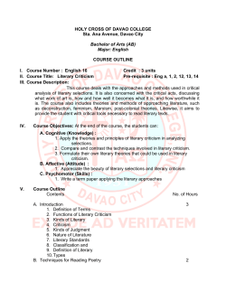 Eng 16 &ndash; Literary Criticism - Holy Cross of Davao College