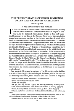 The Present Status of Stock Dividends under the Sixteenth