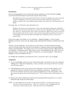 Seventh Grade Summer Reading Assignment Trouble Introduction