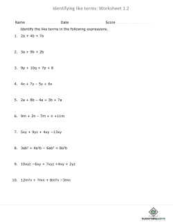 Identifying like terms: Worksheet 1.2