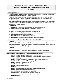 Lower Sixth French Scheme of Work 2016
