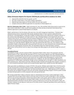 Gildan Act ivewear Rep ports First Q Quarter 2016 6 Results and d