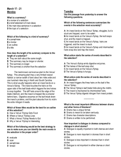 March 17 - 21 Monday Tuesday