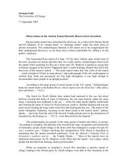 Observations on the Ancient Tunnel Recently Discovered in Jerusalem