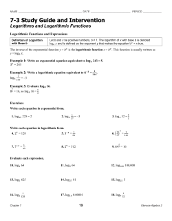 7.3 Logarithms and Logarithmic Functions
