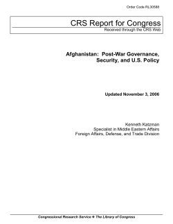 Afghanistan: Post-War Governance, Security, and US Policy