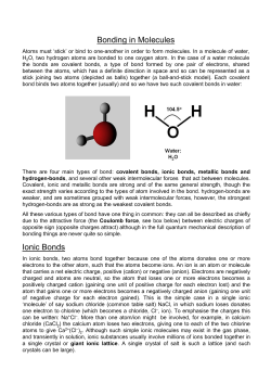 Bonding in Molecules Ionic Bonds