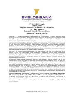 BYBLOS BANK S.A.L. U.S.$100,000,000 (subject to increase to a