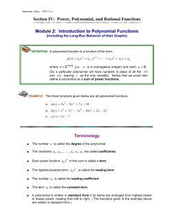 Section IV: Power, Polynomial, and Rational Functions