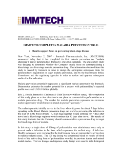 IMMTECH COMPLETES MALARIA PREVENTION TRIAL