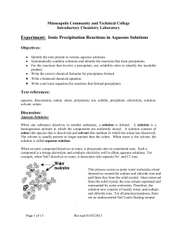 Ionic Precipitation Reactions in Aqueous Solutions