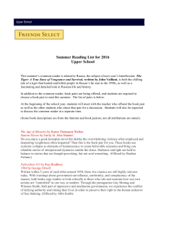 Summer Reading List for 2016 Upper School