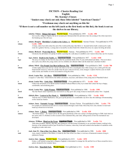 FICTION Reading List - Freshman and Junior