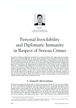 Personal Inviolability and Diplomatic Immunity in Respect of Serious