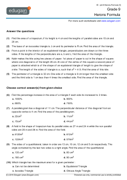 Grade 9 Herons Formula