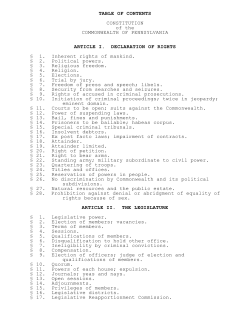 TABLE OF CONTENTS CONSTITUTION of the COMMONWEALTH