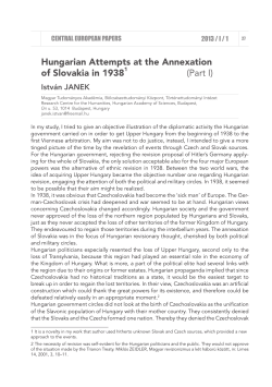 Hungarian Attempts at the Annexation of Slovakia in 1938 (Part I)