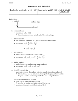 MCR3U unit #3 class #1 Operations with Radicals I
