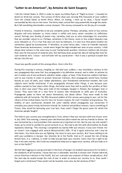 Letter to an American - Fondation Antoine de Saint Exup&eacute;ry