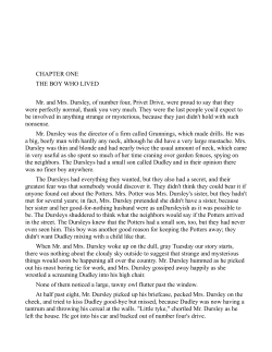 CHAPTER ONE THE BOY WHO LIVED Mr. and Mrs. Dursley, of