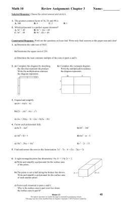 Math 10 Review Assignment: Chapter 3 Name