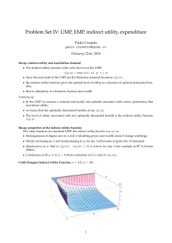 Problem Set IV: UMP, EMP, indirect utility