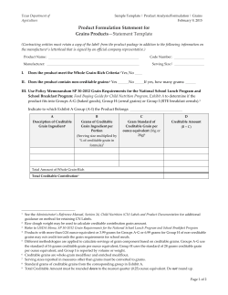 Product Formulation Statement for Grains Products