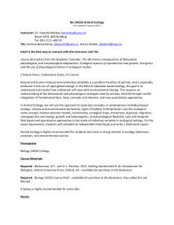 Bio 3435G Animal Ecology Instructor: Dr. Yolanda Morbey (ymorbey