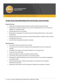 DUTIES, ROLES AND RESPONSIBILITIES FOR NATIONAL UKHA