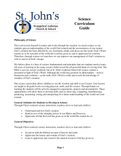 Science Curriculum Guide - St. John`s Lutheran Church