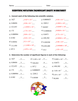 Scientific Notation/Significant Digits Worksheet