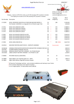 Kegel Machine Price List 4/04/2017 Page 1 of 1