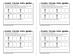 Place Value Dice Game Place Value Dice Game