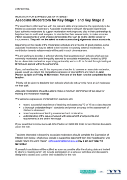 KS1/KS2 Associate Moderator Recruitment 2017