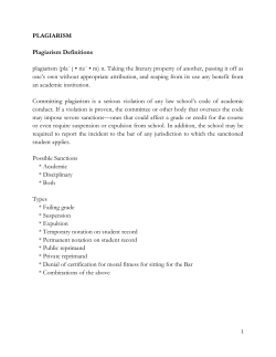 PLAGIARISM Plagiarism Definitions plagiarism (pla&acute; j &bull; riz&acute; &bull; m) n