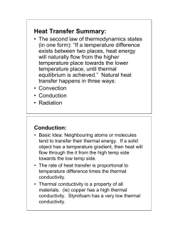 Heat Transfer Summary: - University of Toronto Physics